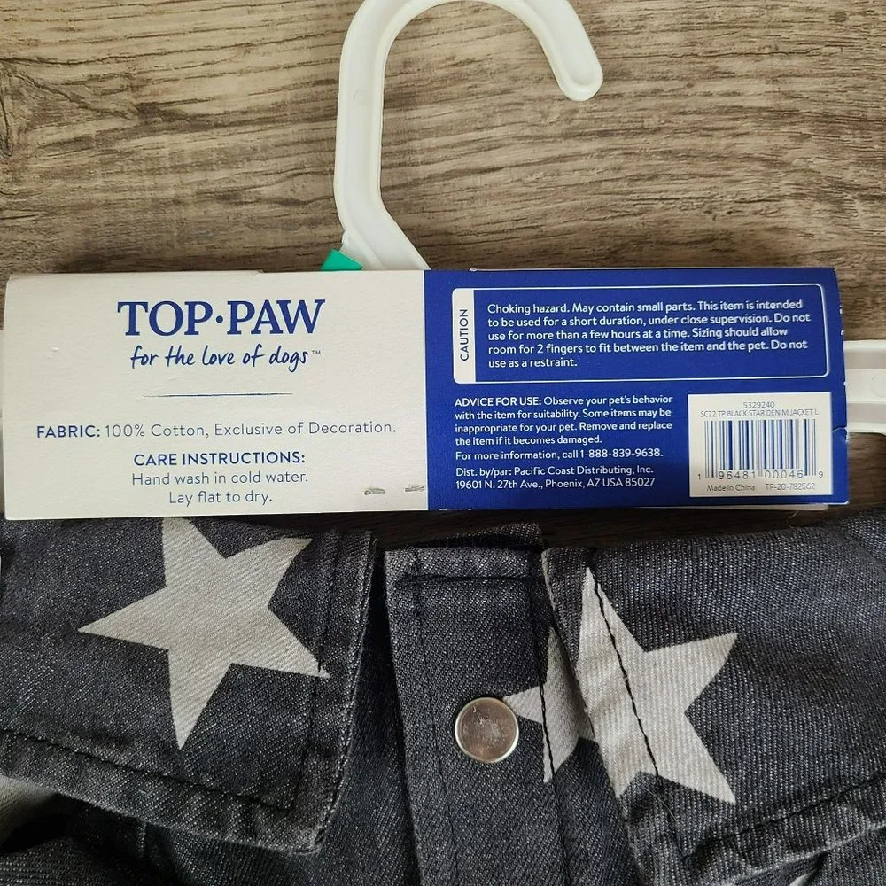 Top Paw Faded Black White Star Patriotic Denim Dog Jacket Size: L Shacket Shirt - Picture 4 of 6